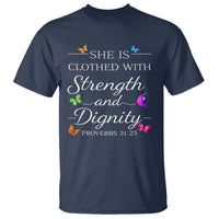Christian Jesus T Shirt Strength Dignity Encouraging Bible Verse Proverb Butterfly Art