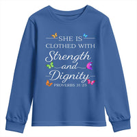 Christian Jesus Youth Sweatshirt Strength Dignity Encouraging Bible Verse Proverb Butterfly Art