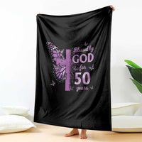 50th Birthday Gifts For Her Throw Blanket Blessed By God For 50 Years Christian Butterfly Cross