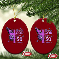 50th Birthday Gifts For Her Ceramic Ornament Blessed By God For 50 Years Christian Butterfly Cross