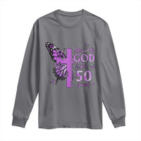 50th Birthday Gifts For Her Long Sleeve Shirt Blessed By God For 50 Years Christian Butterfly Cross
