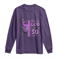 50th Birthday Gifts For Her Long Sleeve Shirt Blessed By God For 50 Years Christian Butterfly Cross