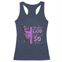50th Birthday Gifts For Her Racerback Tank Top Blessed By God For 50 Years Christian Butterfly Cross