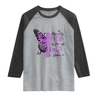 50th Birthday Gifts For Her Raglan Shirt Blessed By God For 50 Years Christian Butterfly Cross