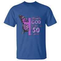 50th Birthday Gifts For Her T Shirt Blessed By God For 50 Years Christian Butterfly Cross
