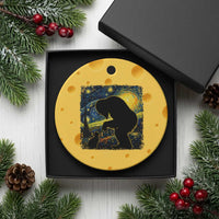 Fun Hand Boop Nose Bigfoot Cat Ceramic Ornament Sasquatch Starry Night Van Gogh