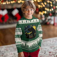 Fun Hand Boop Nose Bigfoot Cat Ugly Christmas Sweater Sasquatch Starry Night Van Gogh