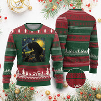 Fun Hand Boop Nose Bigfoot Cat Ugly Christmas Sweater Sasquatch Starry Night Van Gogh