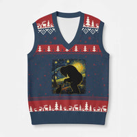 Fun Hand Boop Nose Bigfoot Cat V-Neck Knit Sweater Vest Sasquatch Starry Night Van Gogh