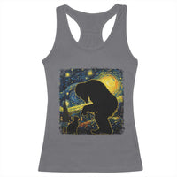 Fun Hand Boop Nose Bigfoot Cat Racerback Tank Top Sasquatch Starry Night Van Gogh