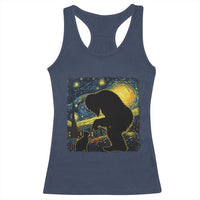 Fun Hand Boop Nose Bigfoot Cat Racerback Tank Top Sasquatch Starry Night Van Gogh