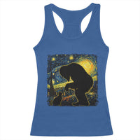 Fun Hand Boop Nose Bigfoot Cat Racerback Tank Top Sasquatch Starry Night Van Gogh