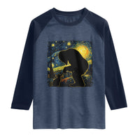 Fun Hand Boop Nose Bigfoot Cat Raglan Shirt Sasquatch Starry Night Van Gogh