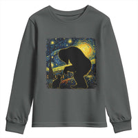 Fun Hand Boop Nose Bigfoot Cat Youth Sweatshirt Sasquatch Starry Night Van Gogh