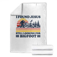 Retro I Found Jesus Still Looking Bigfoot Throw Blanket Funny Sasquatch Bigfoot Believer Christian Humor