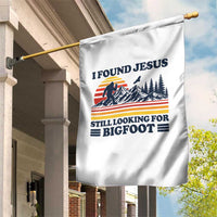 Retro I Found Jesus Still Looking Bigfoot Garden Flag Funny Sasquatch Bigfoot Believer Christian Humor