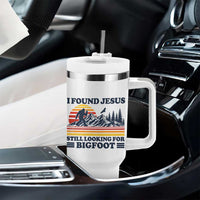 Retro I Found Jesus Still Looking Bigfoot Tumbler With Handle Funny Sasquatch Bigfoot Believer Christian Humor