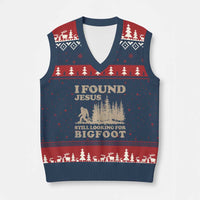 Retro I Found Jesus Still Looking Bigfoot V-Neck Knit Sweater Vest Vintage Sasquatch Believer Funny Christian Humor