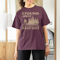 Retro I Found Jesus Still Looking Bigfoot T Shirt For Women Vintage Sasquatch Believer Funny Christian Humor