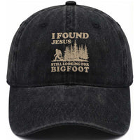 Retro I Found Jesus Still Looking Bigfoot Washed Cotton Baseball Cap Vintage Sasquatch Believer Funny Christian Humor