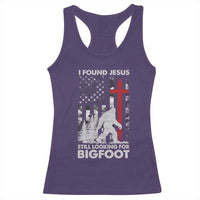 Retro I Found Jesus Still Looking For Bigfoot Racerback Tank Top Camouflage US American Flag Camo