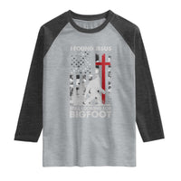 Retro I Found Jesus Still Looking For Bigfoot Raglan Shirt Camouflage US American Flag Camo