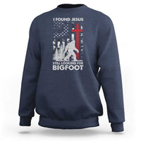 Retro I Found Jesus Still Looking For Bigfoot Sweatshirt Camouflage US American Flag Camo