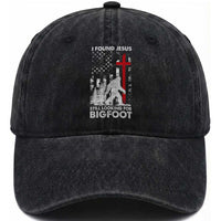 Retro I Found Jesus Still Looking For Bigfoot Washed Cotton Baseball Cap Camouflage US American Flag Camo
