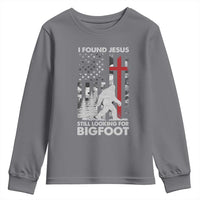 Retro I Found Jesus Still Looking For Bigfoot Youth Sweatshirt Camouflage US American Flag Camo