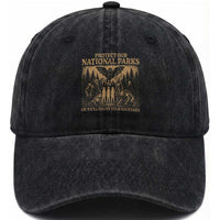 Funny Mothman Protect Our National Parks Washed Cotton Baseball Cap Ghost Wendigo Skull Cryptid Weirdcore Folk Horror
