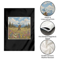 Retro Bigfoot Wildflower Garden Flag Vintage Sasquatch Funny Cryptid