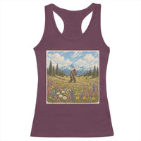 Retro Bigfoot Wildflower Racerback Tank Top Vintage Sasquatch Funny Cryptid