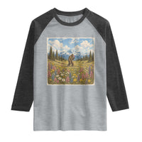 Retro Bigfoot Wildflower Raglan Shirt Vintage Sasquatch Funny Cryptid