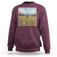 Retro Bigfoot Wildflower Sweatshirt Vintage Sasquatch Funny Cryptid