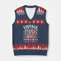 40th Birthday Gifts For Her V-Neck Knit Sweater Vest Floral 1986 Weird Being The Same Age As Old People