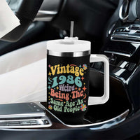 Funny 40th Birthday Tumbler With Handle Retro Groovy 1986 Weird Being The Same Age As Old People