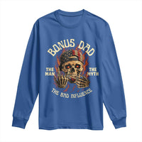 Bonus Dad Long Sleeve Shirt The Man Myth Bad Influence Step Dad Vintage Skull USA Flag