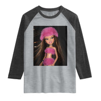 Funny Disgusting Doll Face Meme Raglan Shirt Expression Hilarious Sarcastic