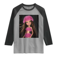 Funny Disgusting Doll Face Meme Raglan Shirt Expression Hilarious Sarcastic
