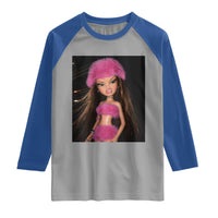Funny Disgusting Doll Face Meme Raglan Shirt Expression Hilarious Sarcastic