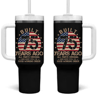 Funny 75th Birthday Tumbler With Handle Vintage US Flag Built 75 Years Ago Parts Original
