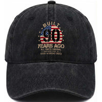 Funny 90th Birthday Washed Cotton Baseball Cap Vintage US Flag Built 90 Years Ago Parts Original