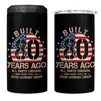 Funny 80th Birthday 4 in 1 Can Cooler Tumbler Vintage US Flag Built 80 Years Ago Parts Original