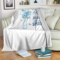 Christian Jesus Throw Blanket Blessed By God Saved By Jesus Blue Floral Cross Butterfly Art