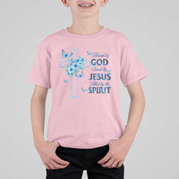 Christian Jesus T Shirt For Kid Blessed By God Saved By Jesus Blue Floral Cross Butterfly Art