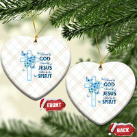 Christian Jesus Ceramic Ornament Blessed By God Saved By Jesus Blue Floral Cross Butterfly Art