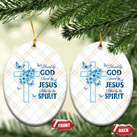 Christian Jesus Ceramic Ornament Blessed By God Saved By Jesus Blue Floral Cross Butterfly Art