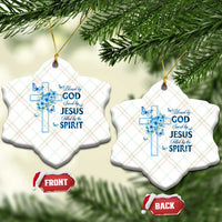 Christian Jesus Ceramic Ornament Blessed By God Saved By Jesus Blue Floral Cross Butterfly Art