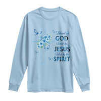 Christian Jesus Long Sleeve Shirt Blessed By God Saved By Jesus Blue Floral Cross Butterfly Art