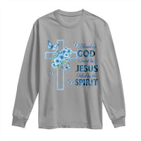 Christian Jesus Long Sleeve Shirt Blessed By God Saved By Jesus Blue Floral Cross Butterfly Art